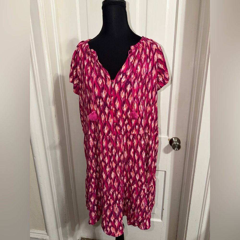 Women's size large LOFT Pink and White Patterned dress sun dress‎ summer